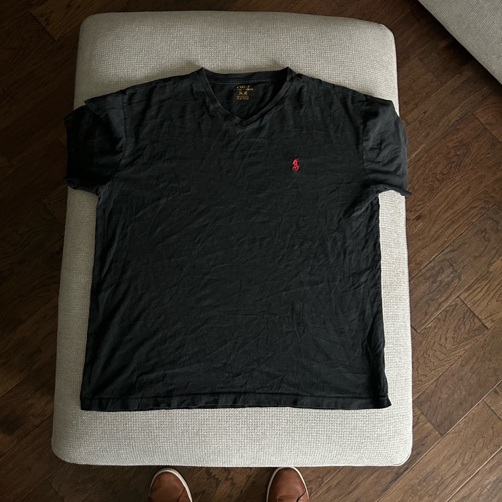 Polo Ralph Lauren Black V-Neck Tee with Red Logo